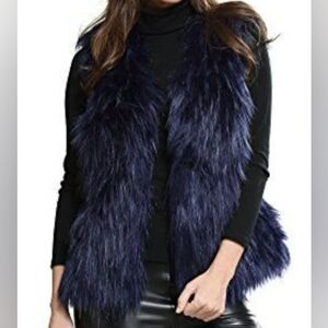 Romeo + Juliet Couture Faux Blue Black Faux Fur Vest Misses Size Small
